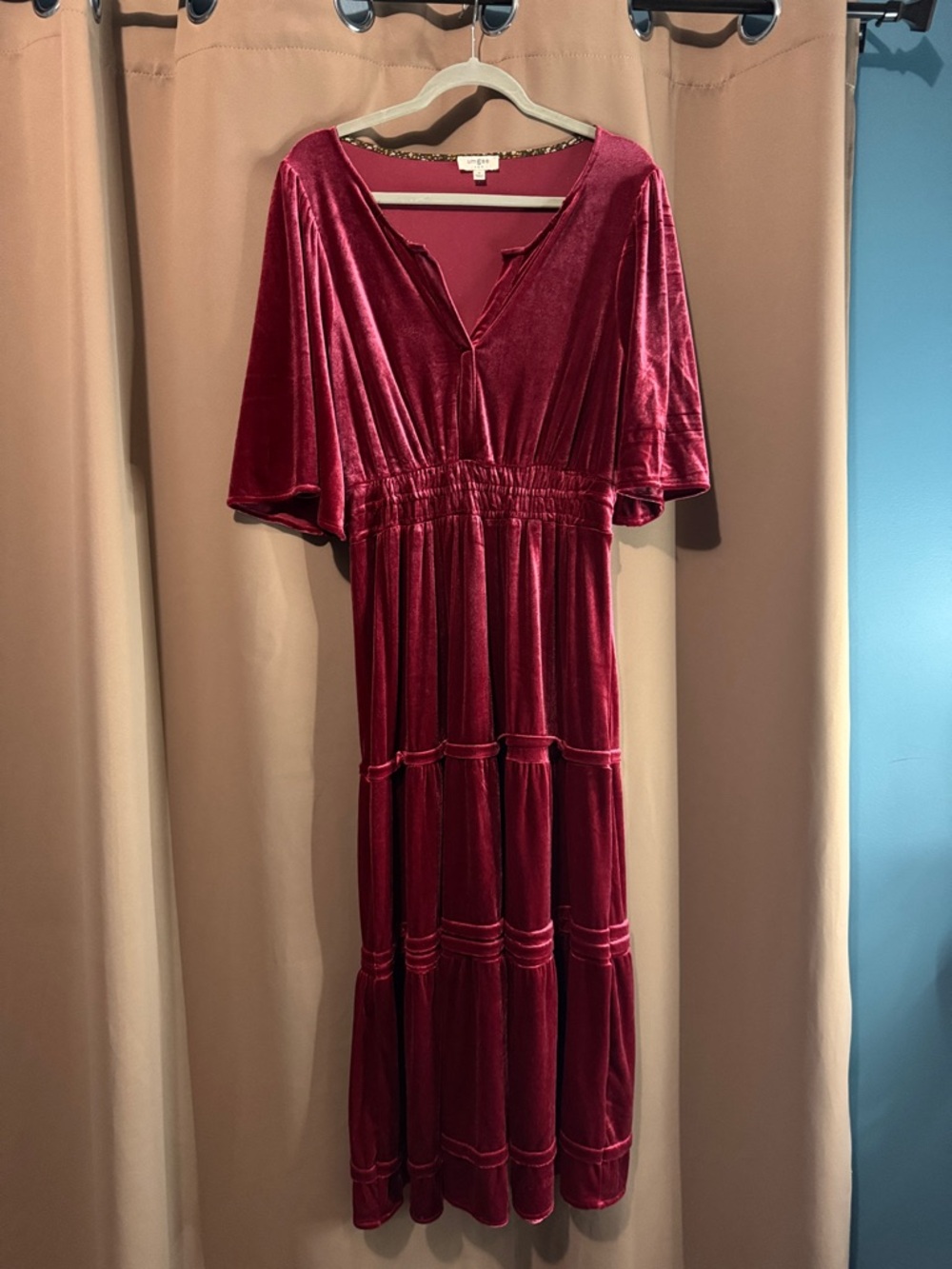 Umgee Velvet Tiered Maxi Dress - Deep Wine